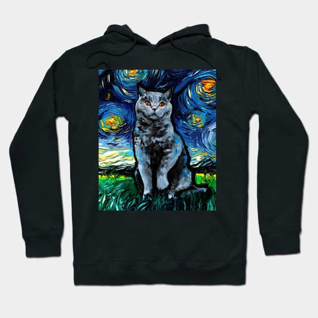 Blue British Shorthair Night Hoodie by sagittariusgallery